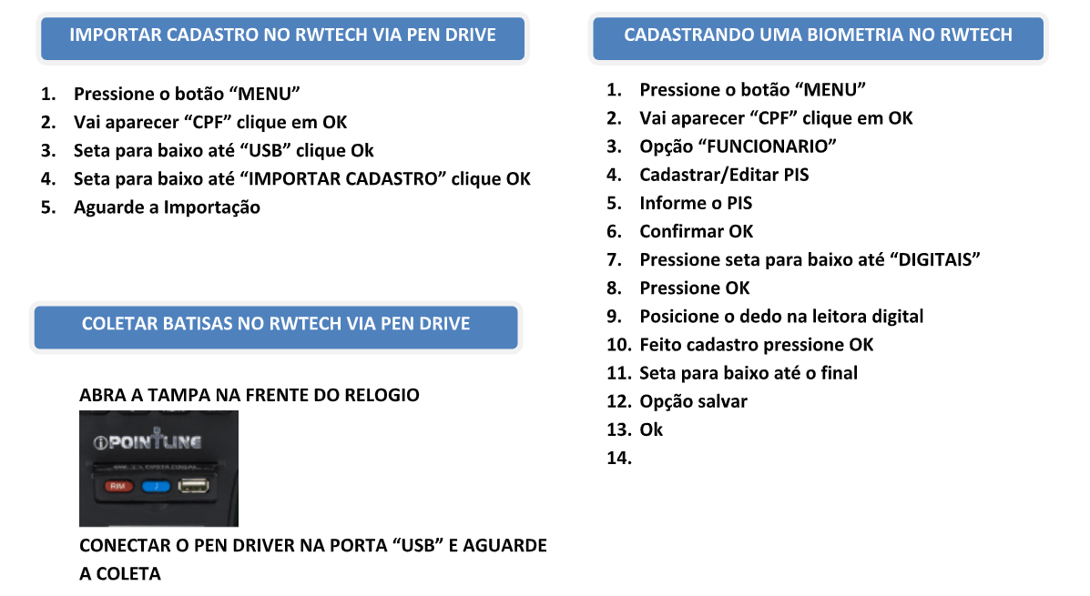 Como importar e exportar funcionários no relógio de ponto da RWTECH IPOINTLINE via pen drive 02